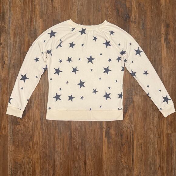 Grayson Threads SMALL cream sweatshirt tee with blue stars soft and stretchy - Picture 2 of 8